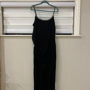 Black Jumpsuit with rhinestone chiffon tank top detailing and wide leg